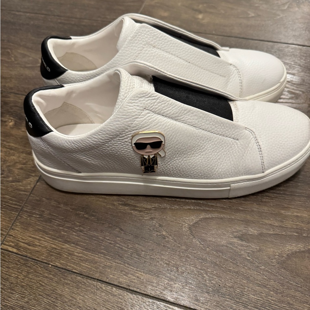 Karl Lagerfeld White and Black Leather Sneakers